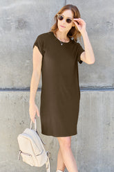 Basic Bae Full Size Round Neck Short Sleeve Dress with Pockets - Casual Comfort with Style